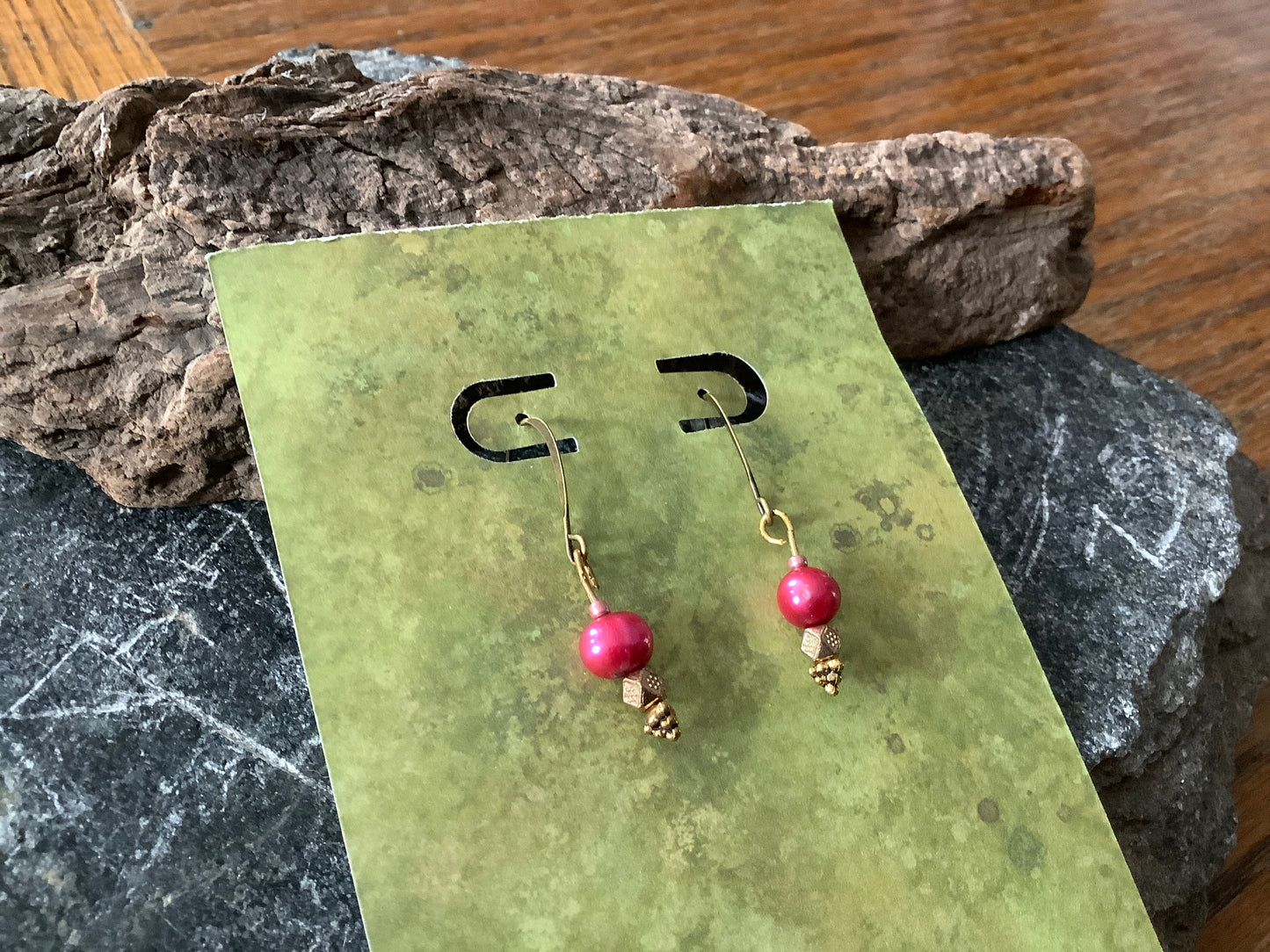 Pink Pearls and Brass Earrings
