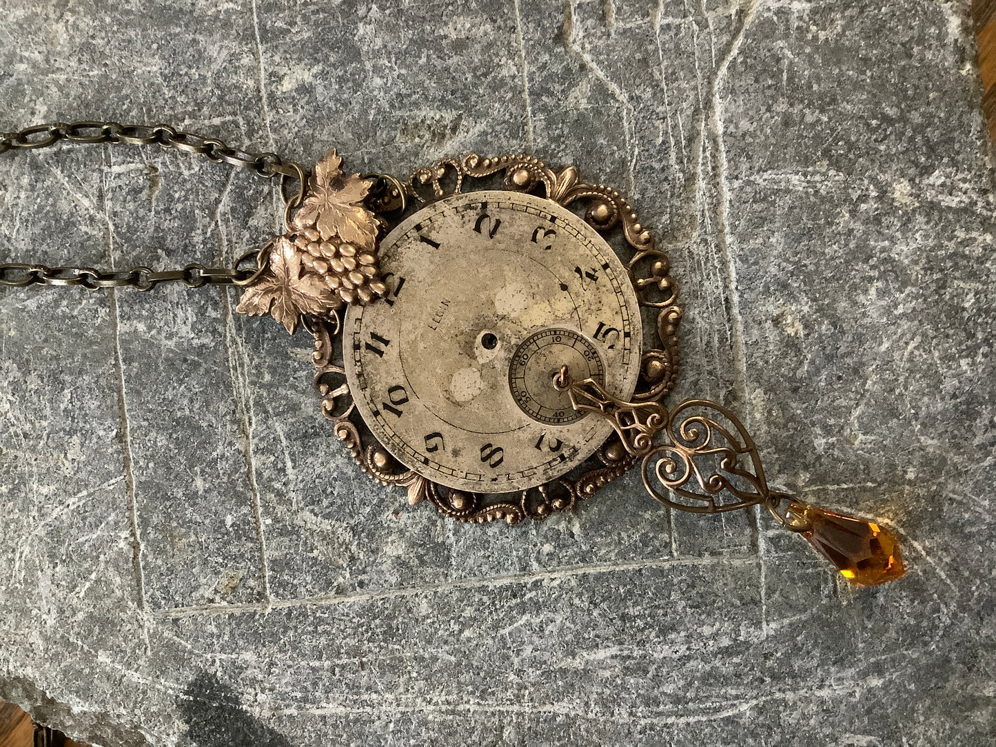 Vintage Watch Face Necklace with Grapes