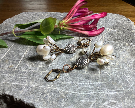 Quirky Wire and Pearls — Earrings