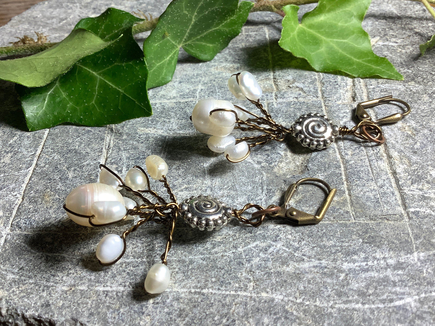 Quirky Wire and Pearls — Earrings