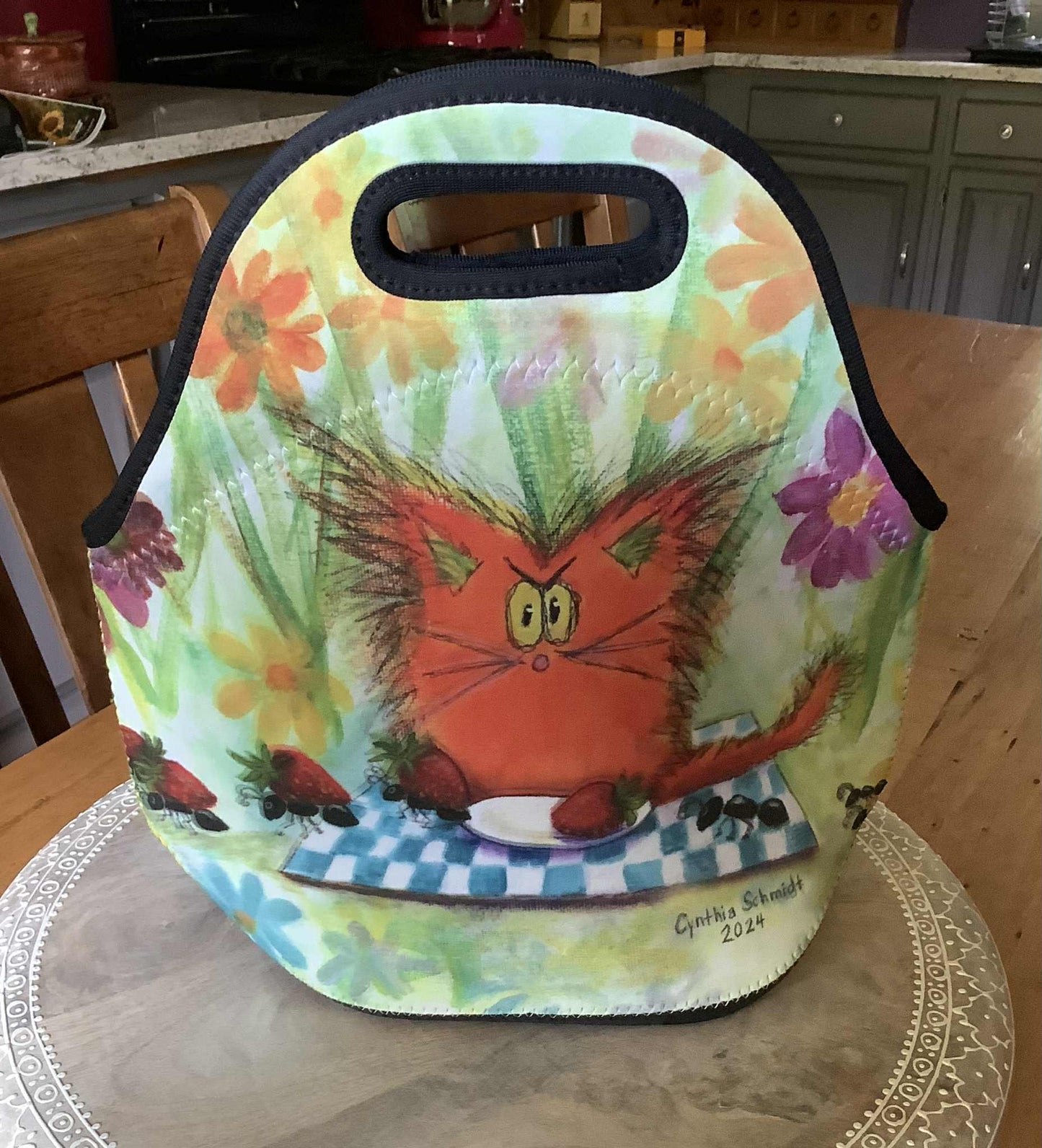 Ants and Strawberries Kitty Picnic — Insulated Lunch Bag