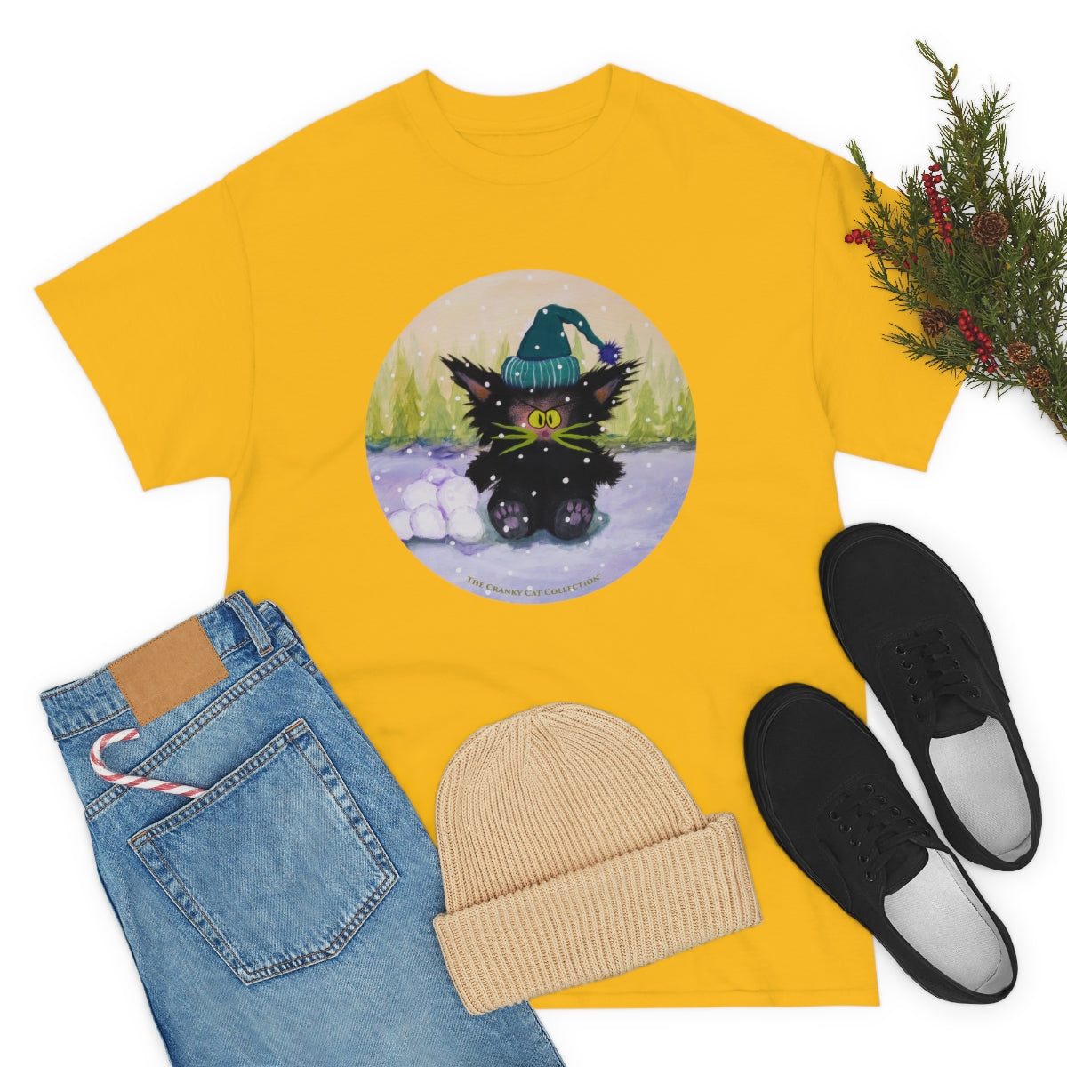 Cranky Cat WInter-Themed T-Shirt - Free Shipping!