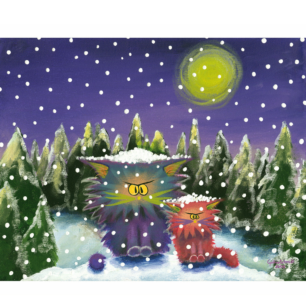 Cranky Cats in a Snowstorm - Cranky Cats Collection by Cindy Schmidt