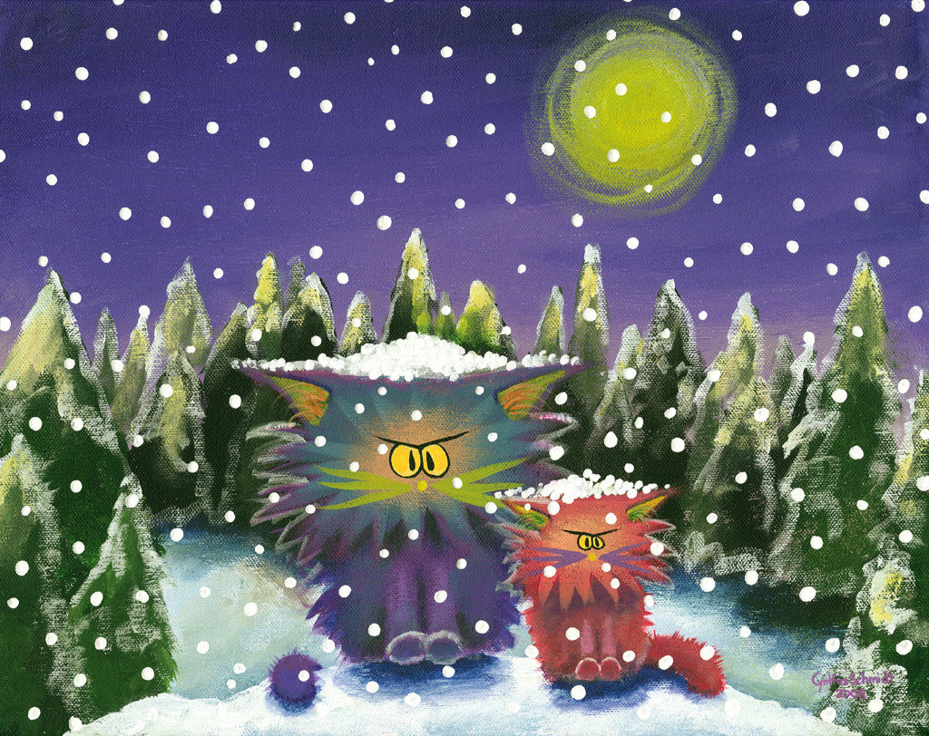 Cranky Cats in a Snowstorm - Cranky Cats Collection by Cindy Schmidt
