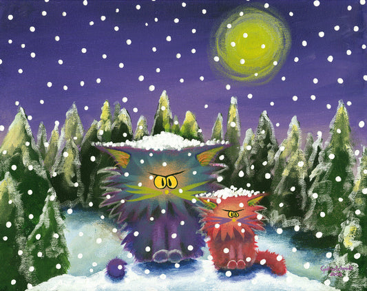 Cranky Cats in a Snowstorm - Cranky Cats Collection by Cindy Schmidt