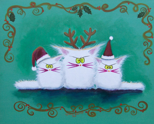 Three White Christmas Kitties - Cranky Cat Collection™ by Cindy Schmidt