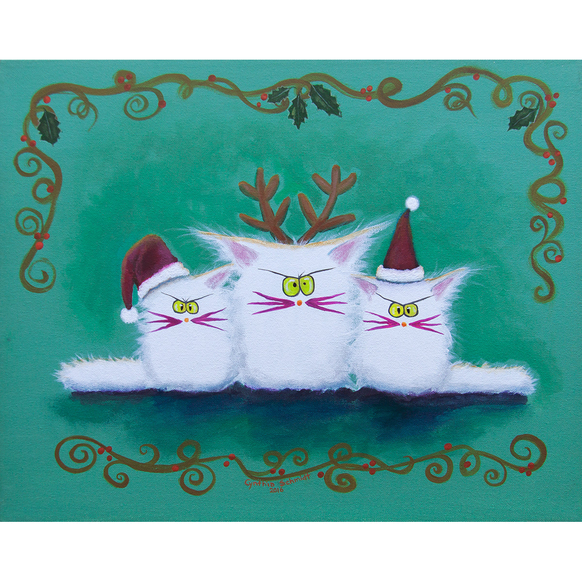 Three White Christmas Kitties - Cranky Cat Collection™ by Cindy Schmidt