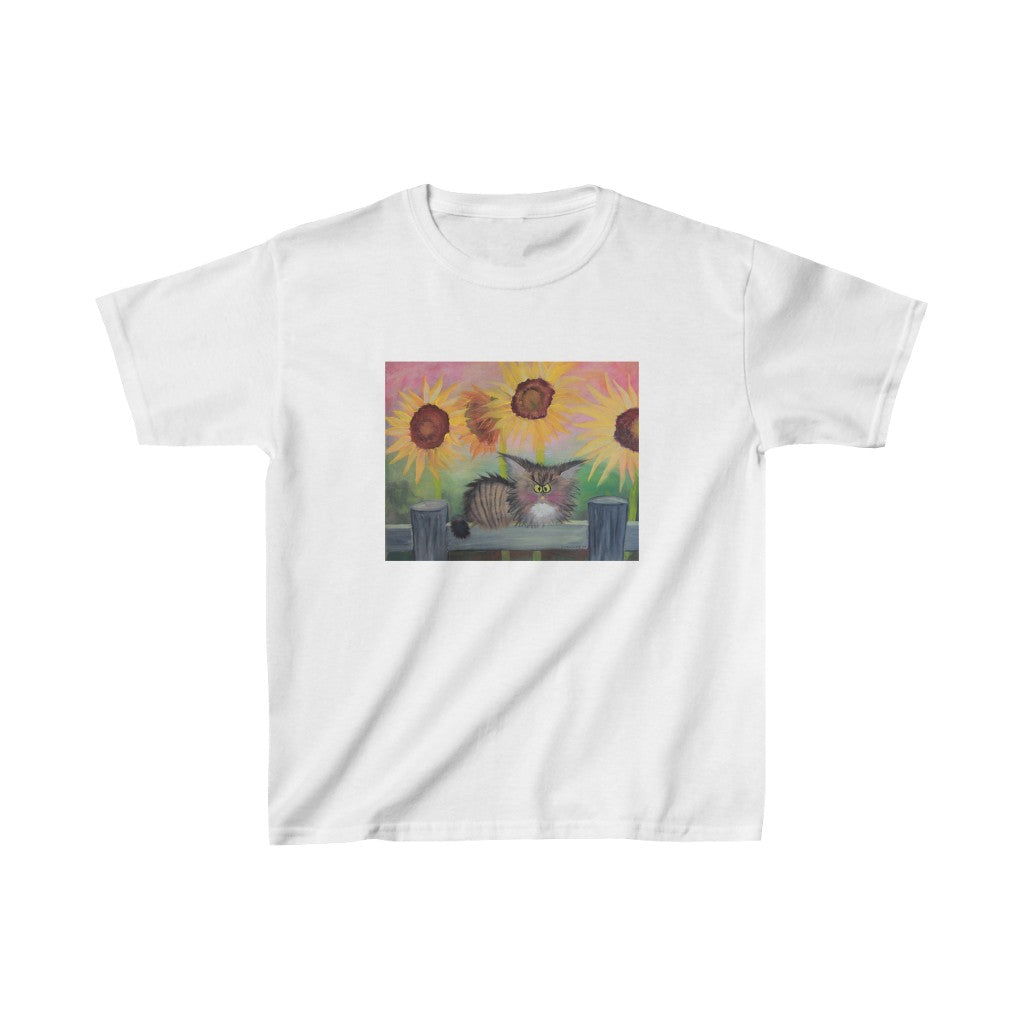 Kids' Stella with Sunflowers Cranky Cat T-Shirt! Free Shipping
