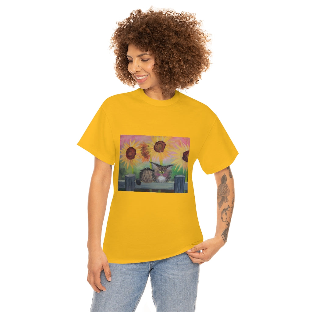 Stella with Sunflowers Cranky Cat T-Shirt! Free Shipping