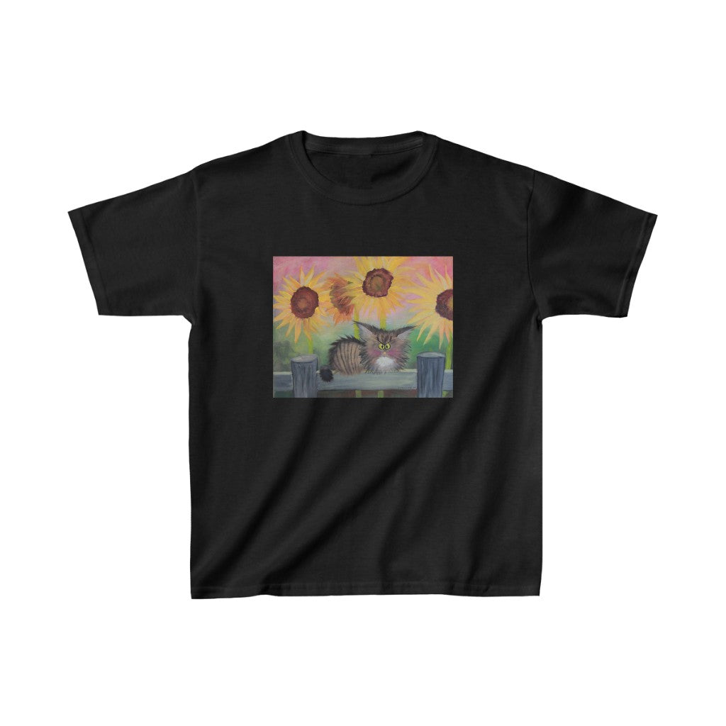Kids' Stella with Sunflowers Cranky Cat T-Shirt! Free Shipping