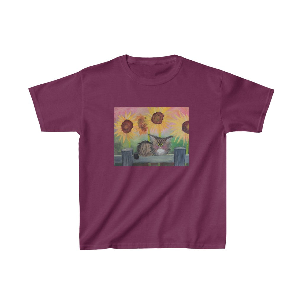 Kids' Stella with Sunflowers Cranky Cat T-Shirt! Free Shipping