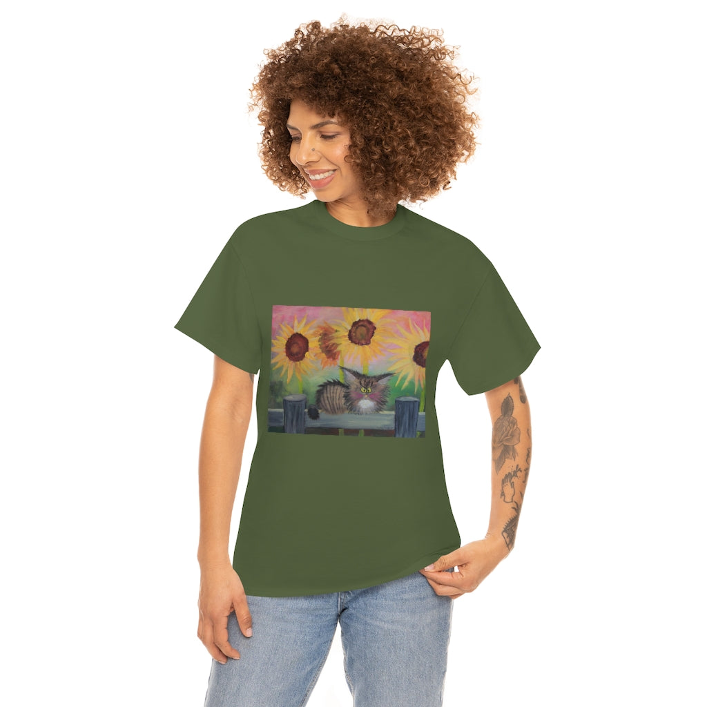 Stella with Sunflowers Cranky Cat T-Shirt! Free Shipping