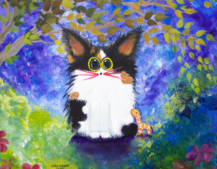 Calico Kitty with Giraffe Toy — Matted Print