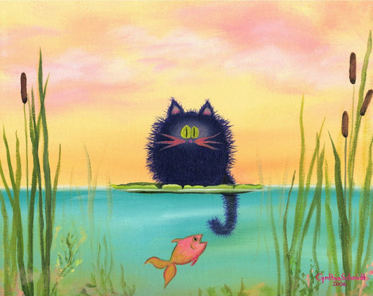 Fishing Cat with Goldfish - Cranky Cat Collection by Cynthia Schmidt
