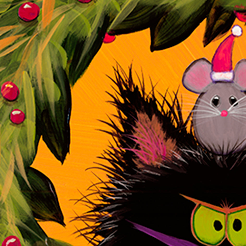 detail Cranky Christmas Cat in Wreath - Cranky Cat Collection™ by Cindy Schmidt