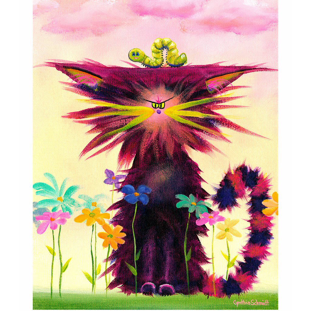 Cranky Cat with Inchworm - Cranky Cat Collection™ by Cindy Schmidt