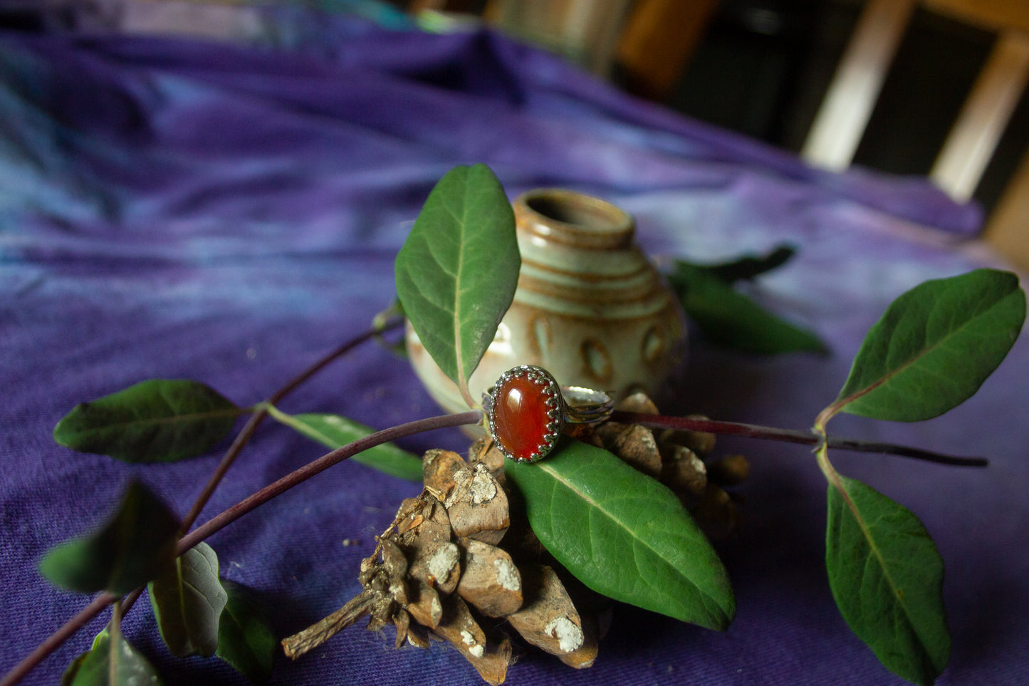 Carnelian Chameleon Ring Sterling Silver
