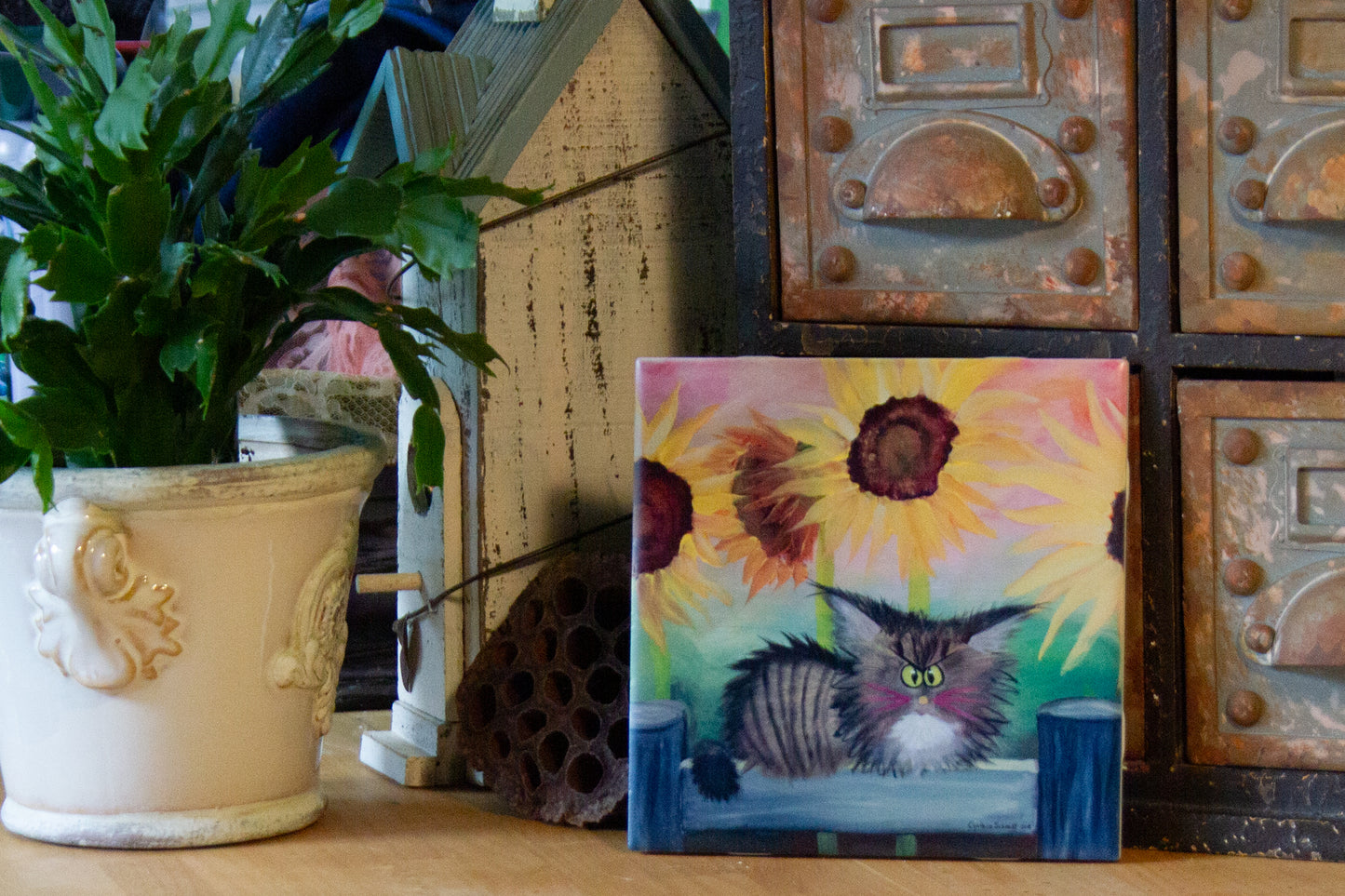 Stella With Sunflowers - Ceramic Tile