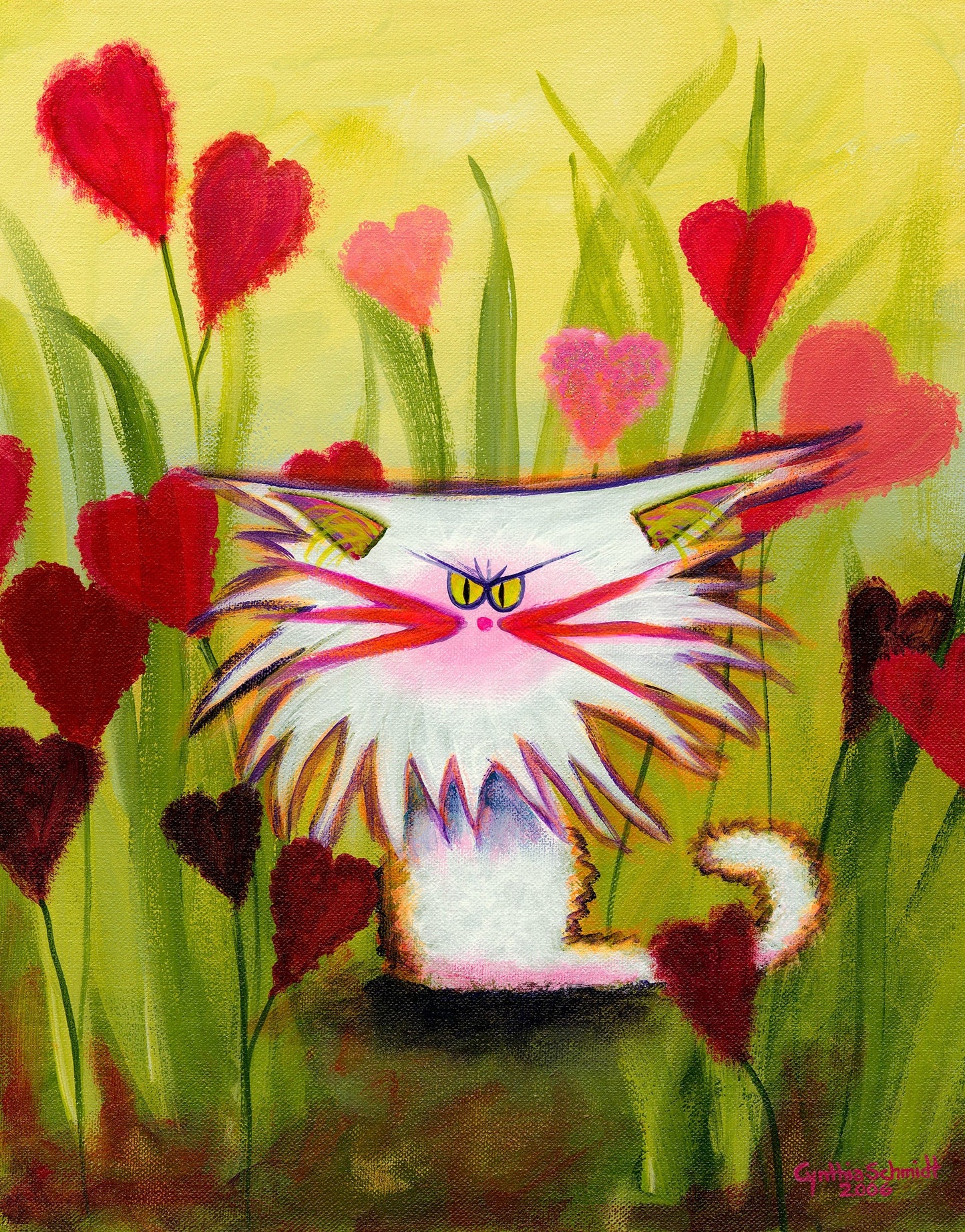 Love is Love - Kitty in Heart Garden — Matted Print