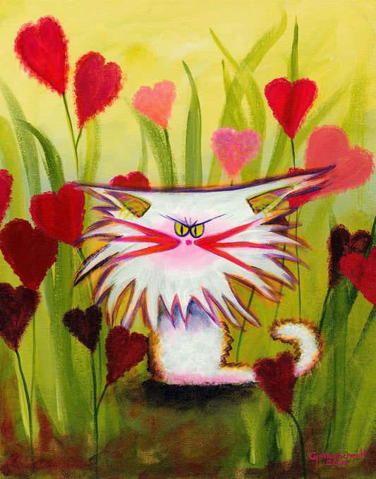 Love is Love - Kitty in Heart Garden  — Matted Print
