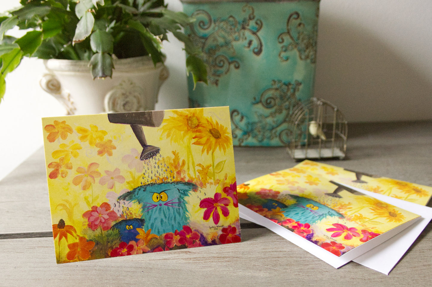 Watering Can Cats — Note Card