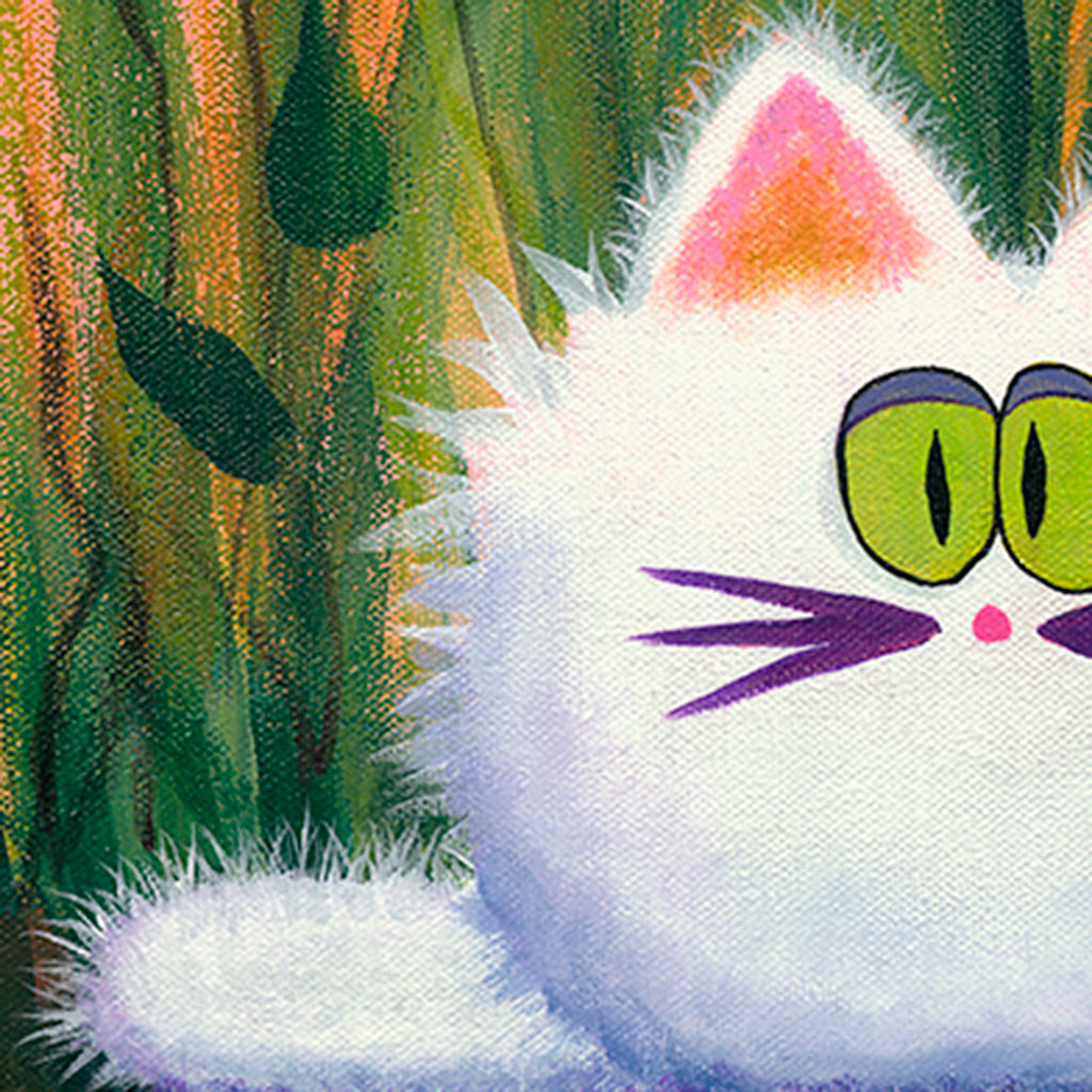 White Cat in Coneflowers - Cranky Cat Collection™ by Cindy Schmidt