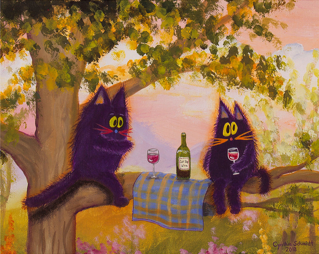 Wine Fest In Tree - Cranky Cat Collection™ by Cindy Schmidt