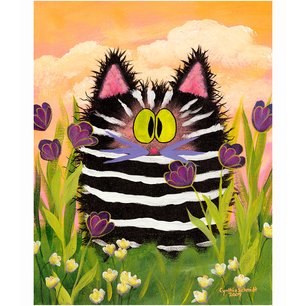 Zebra Kitty — Matted Print – Cranky Cat Collection
