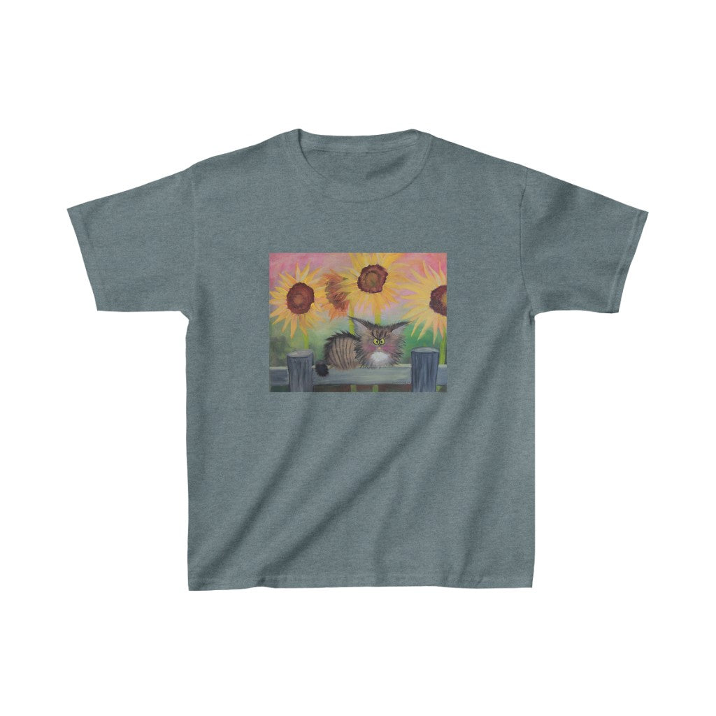 Kids' Stella with Sunflowers Cranky Cat T-Shirt! Free Shipping
