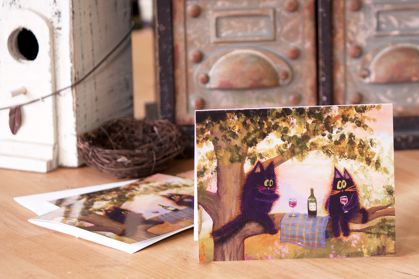 Wine Fest In Tree - Cranky Cat Collection™ by Cindy Schmidt