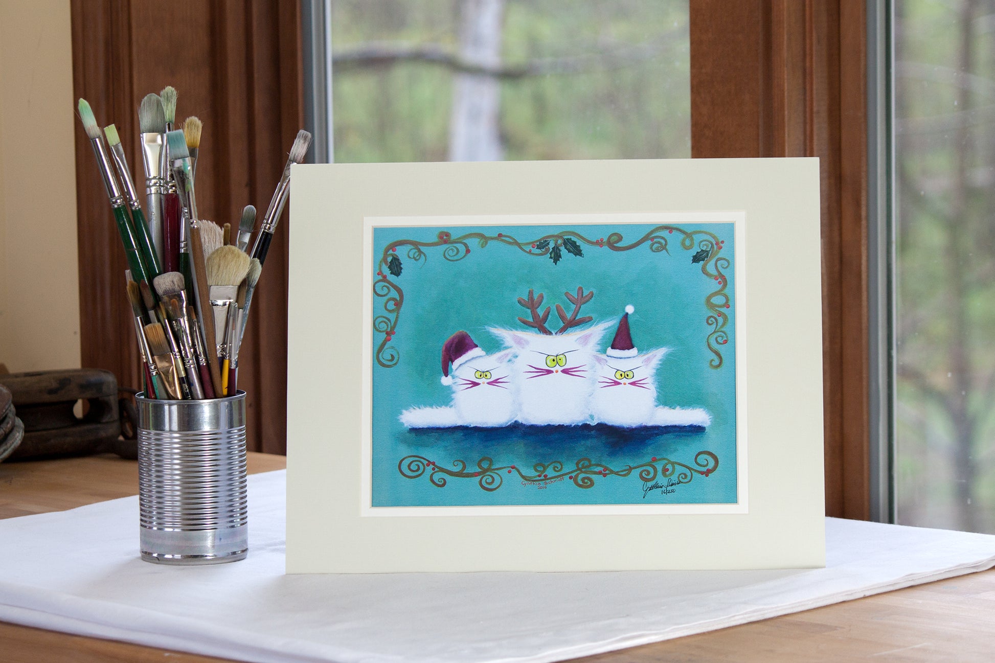Three White Christmas Kitties - Cranky Cat Collection™ by Cindy Schmidt
