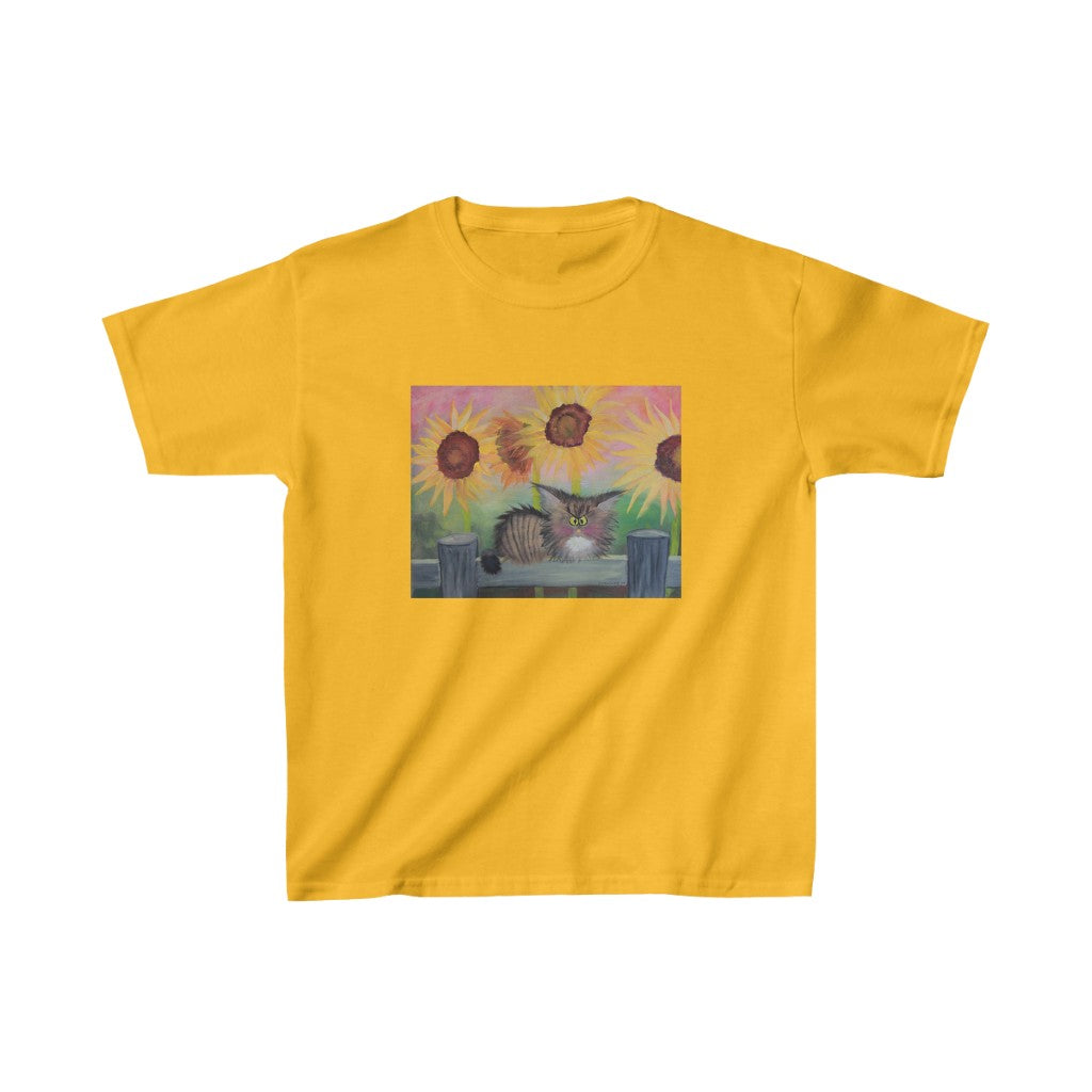 Kids' Stella with Sunflowers Cranky Cat T-Shirt! Free Shipping