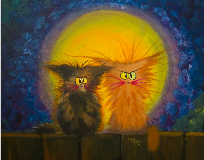 Scraggly Moon Cats — Note Card