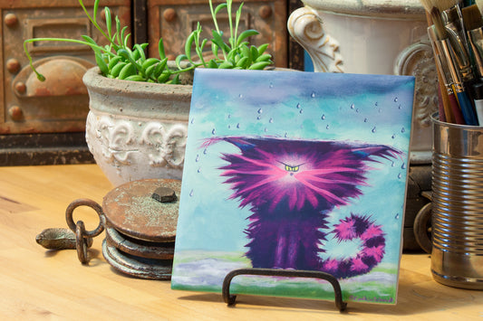 Rainy Day Cat - Ceramic Tile - Cranky Cat Collection™ by Cindy Schmidt