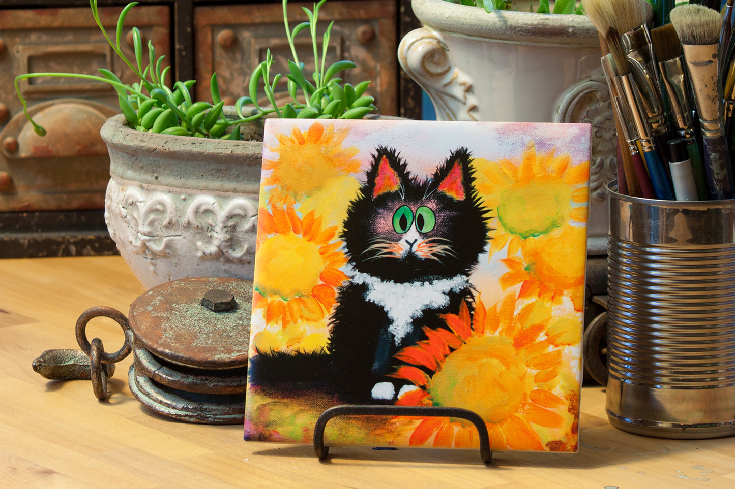 Tuxedo Cat - Ceramic Tile - Cranky Cat Collection™ by Cindy Schmidt