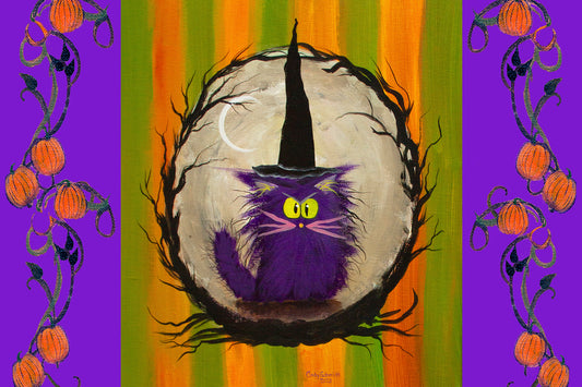 Witch Cat in Wreath — Matted Print