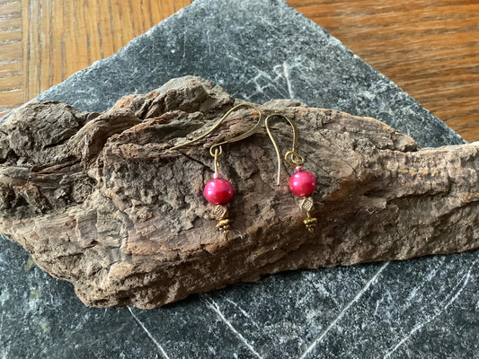 Pink Pearls and Brass Earrings