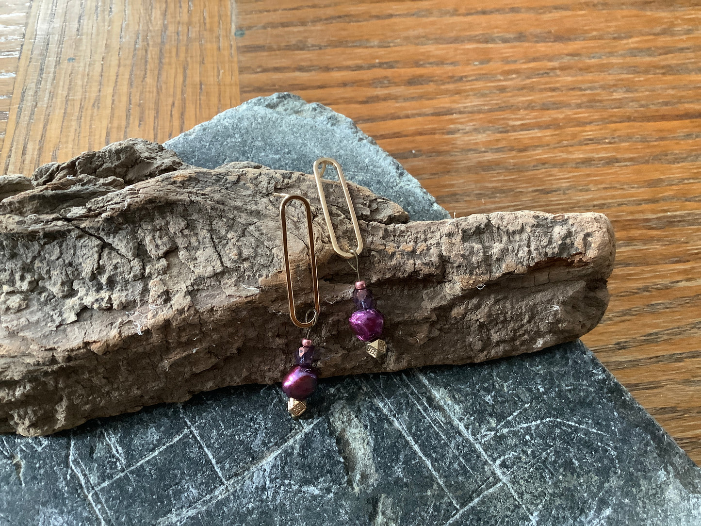 Purply Pink Pearl Post Earrings