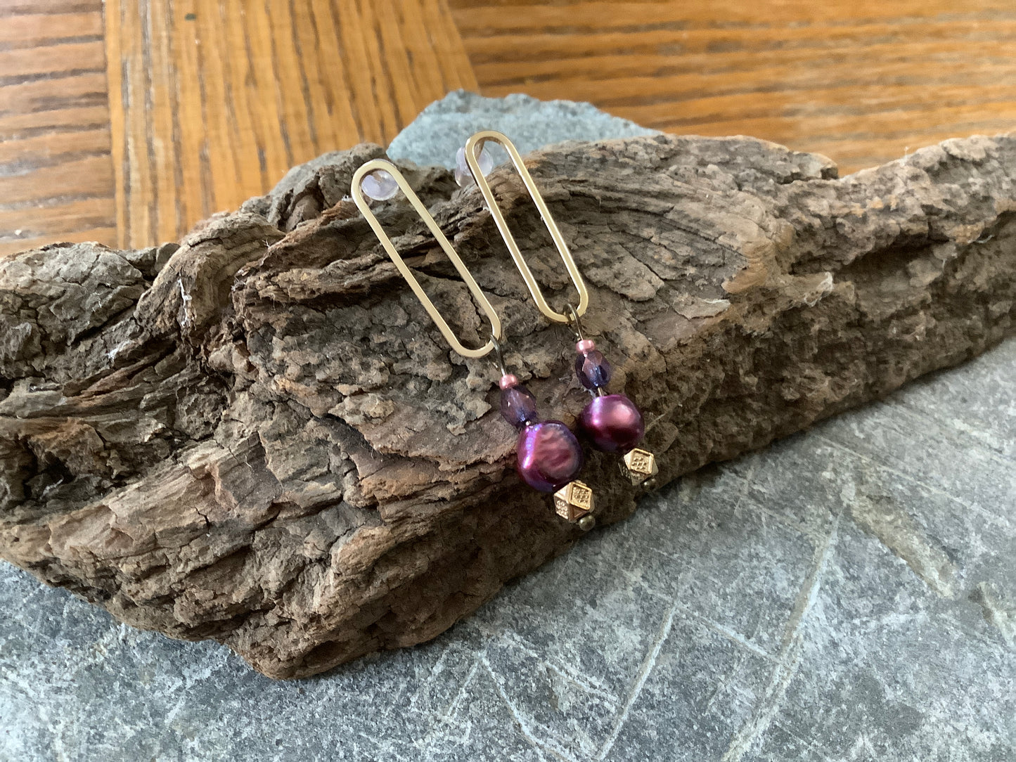 Purply Pink Pearl Post Earrings