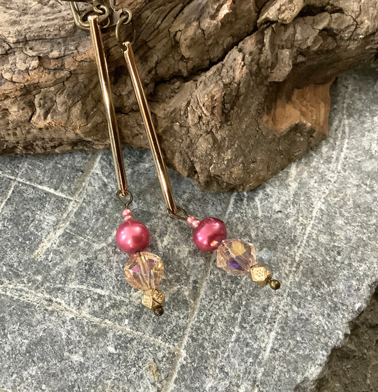 Pink and Brass Earrings