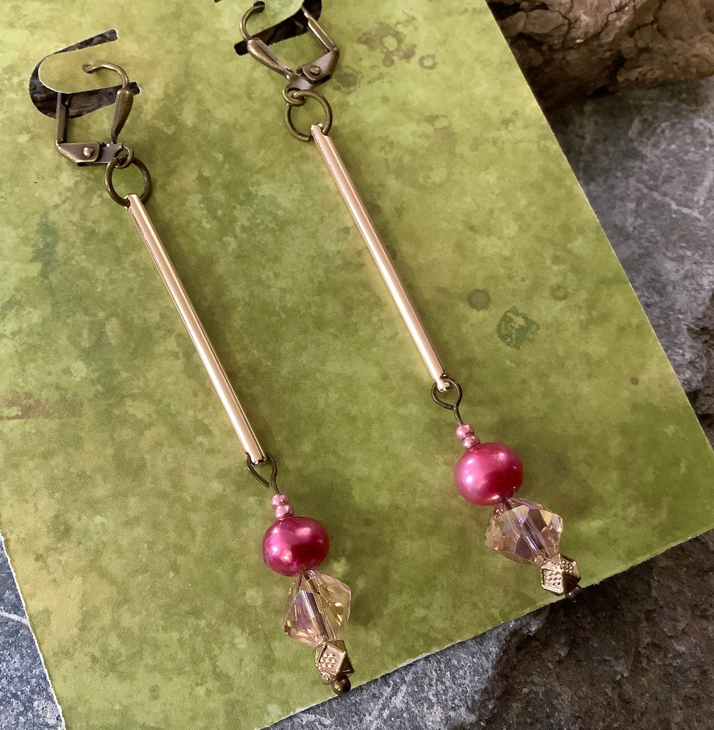Pink and Brass Earrings