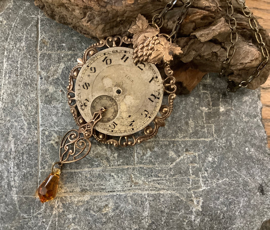 Vintage Watch Face Necklace with Grapes