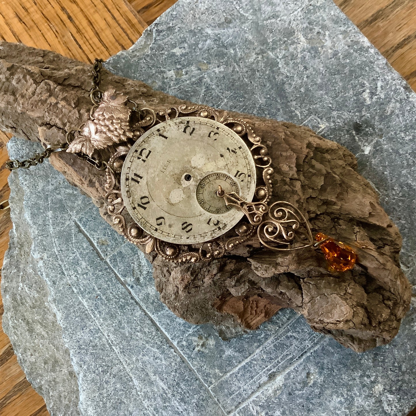 Vintage Watch Face Necklace with Grapes