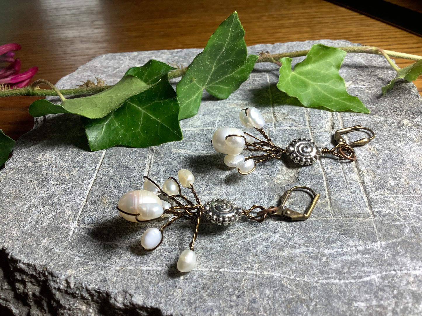 Quirky Wire and Pearls — Earrings