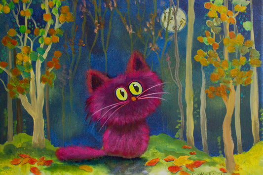 MoonKitten in Forest  — Matted Print
