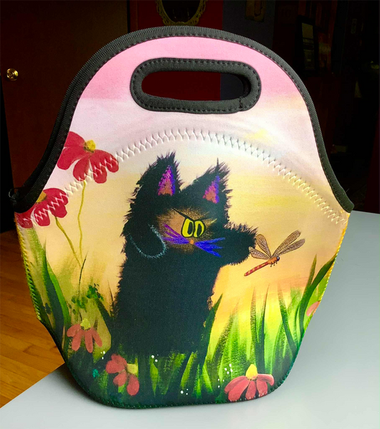 Gotcha! Black Kitty and Dragonfly — Insulated Lunch Bag