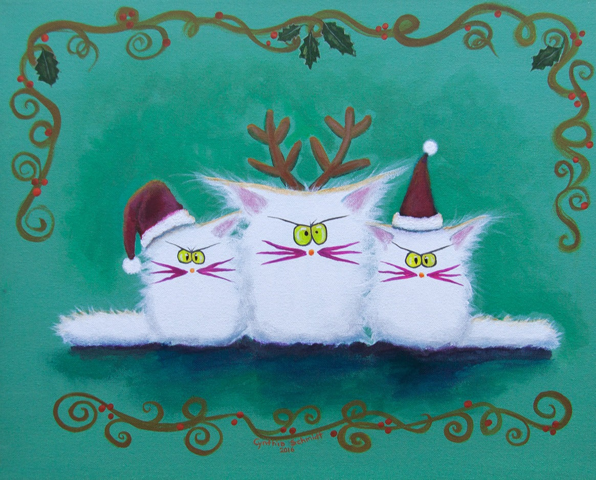 Three White Christmas Kitties - Cranky Cat Collection™ by Cindy Schmidt
