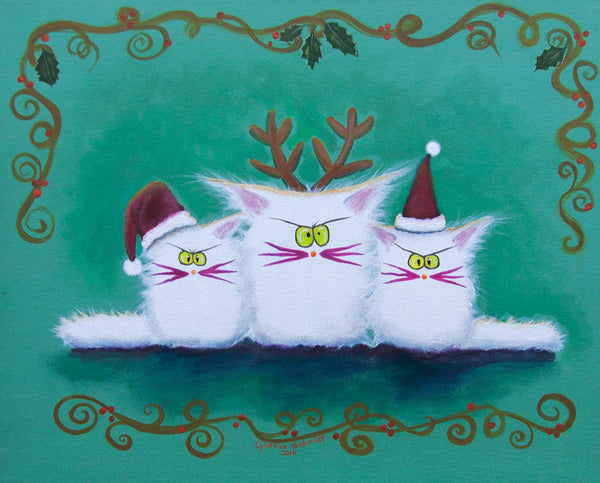 Three White Christmas Kitties - Cranky Cat Collection™ by Cindy Schmidt