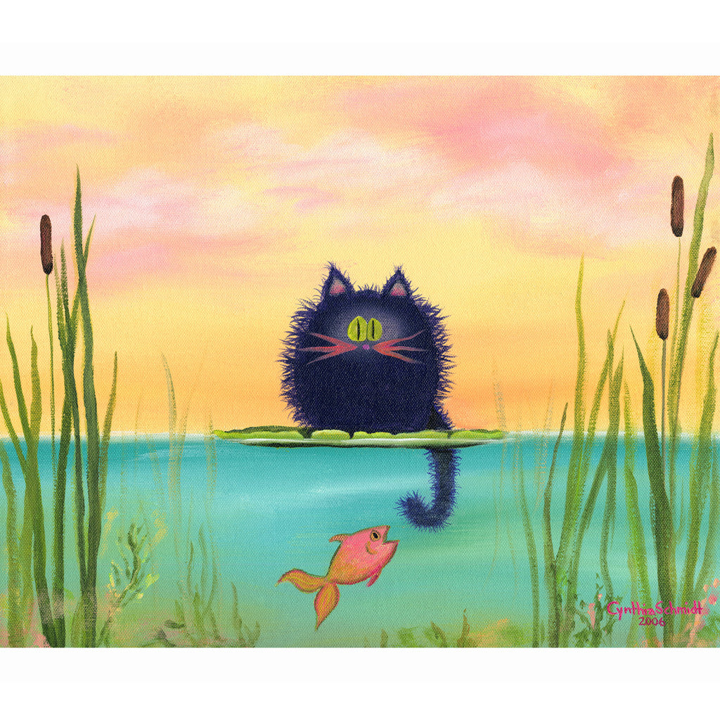 Fishing Cat with Goldfish - Cranky Cat Collection by Cynthia Schmidt