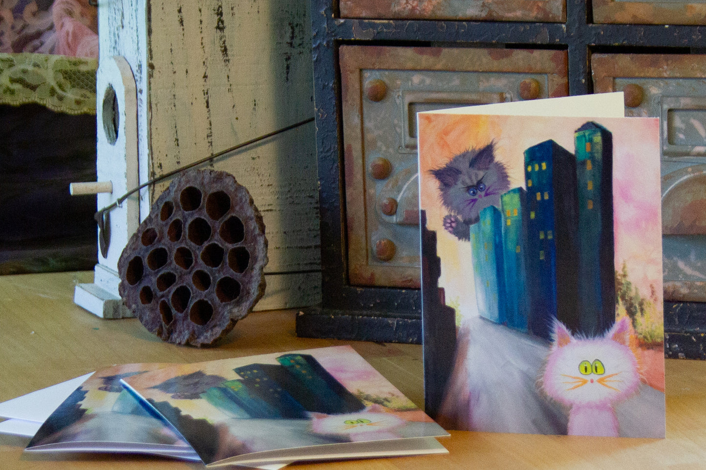 Catzilla In The City — Note Card